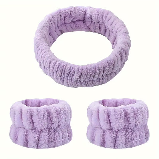 Coral Velvet Facial High-Elastic Makeup Hairband Face Wash Wristband Set-Face Wash, Facial Mask, Skin Care