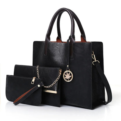 Women'S Handbag 3-Piece Set Women'S Shoulder Bag Fashion Purse Vintage Leather Bag Large Capacity Handbag Inclined Shoulder Bag