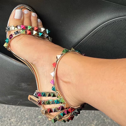 Summer Women 11Cm High Heels Rivets Studded Sandals Lady Sandles Stiletto Gladiator Pumps Stripper Fetish Open Toe Luxury Shoes