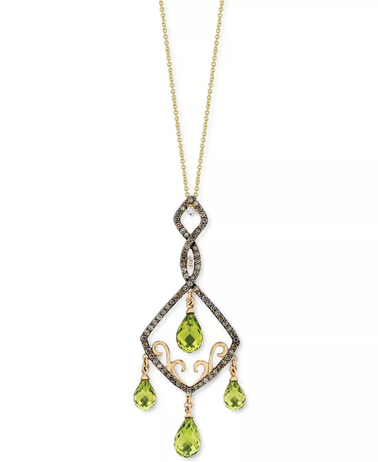 Green Apple Peridot (7-1/3 Ct. T.W.), Chocolate Diamonds (5/8 Ct. T.W) & Vanilla Diamonds (1/20 Ct. T.W.) Pendant Necklace in 14K Yellow Gold, 18"