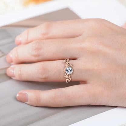 0.50 Carat round Cut Moissanite Bohemian Engagement Ring - Vintage Moissanite Promise Ring - 18K Rose Gold over Silver