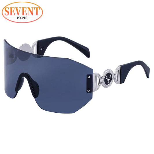 Oversized Shield Sunglasses Women 2025 Luxury Brand Designer Fashion Rimless Sun Glasses for Men New Trend Irregular Sunglass