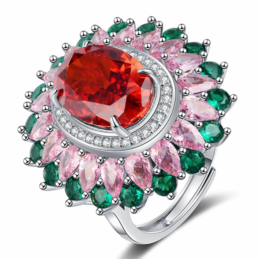 100% 925 Sterling Silver 10*14MM 6CT Ruby High Carbon Diamond Gemstone Adjustable Ring Wedding Engagement Fine Jewelry