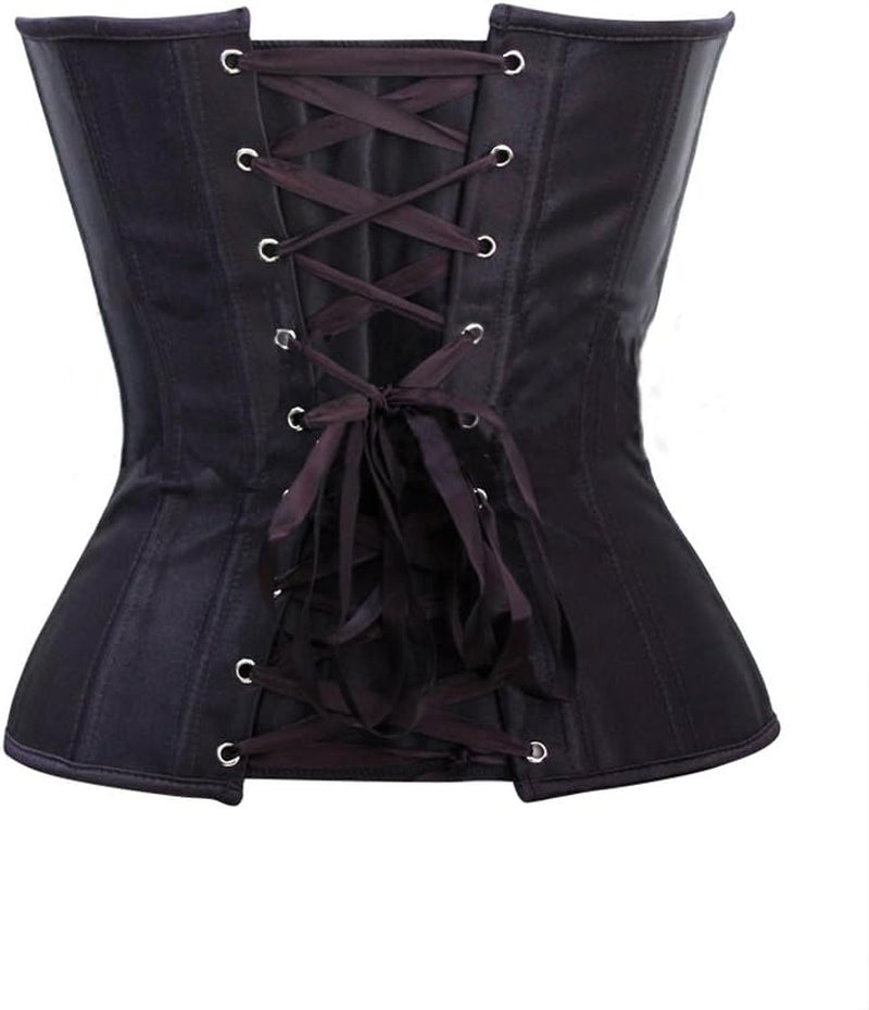 Black Satin Sexy Strong Boned Corset Lace up Overbust Waist Cincher Bustier Bodyshaper Top - Also White & Red