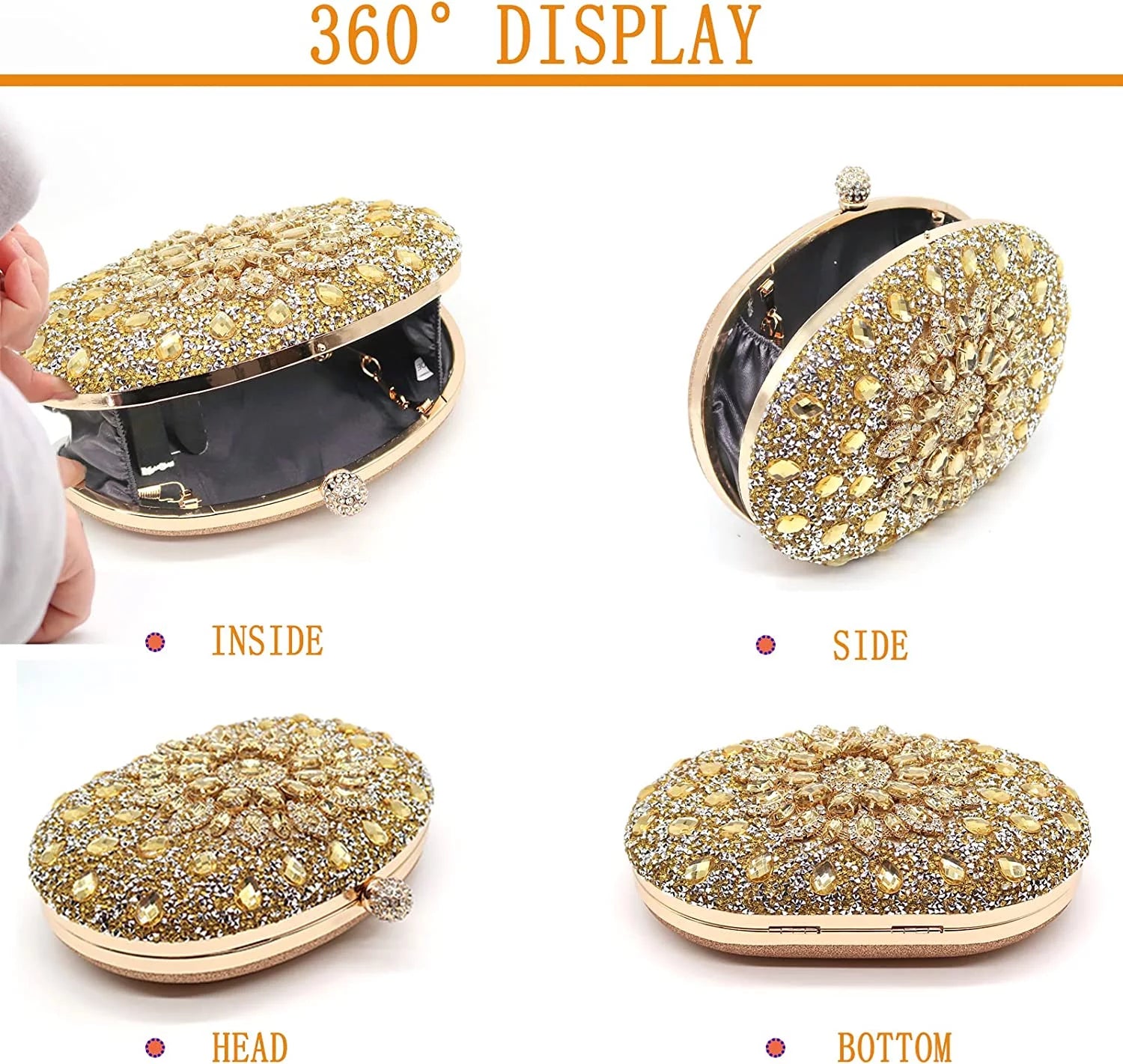 Rhinestone Evening Clutch Bag for Women Bridal Diamonds Clutch Purses Wedding Purse Prom Cocktail Party Handbags
