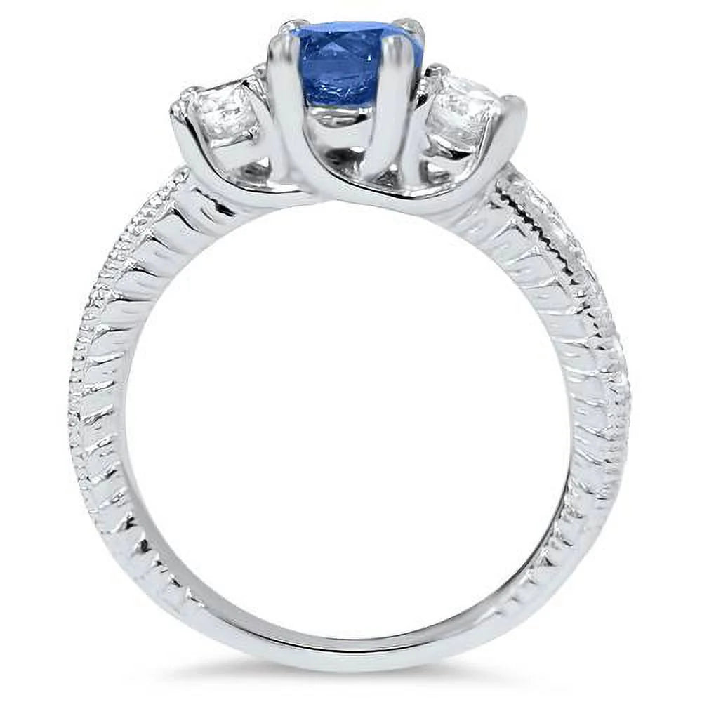 Pompeii 1Ct Vintage Blue Diamond 3-Stone Engagement Ring 14K White Gold (G/H,I1-I2)