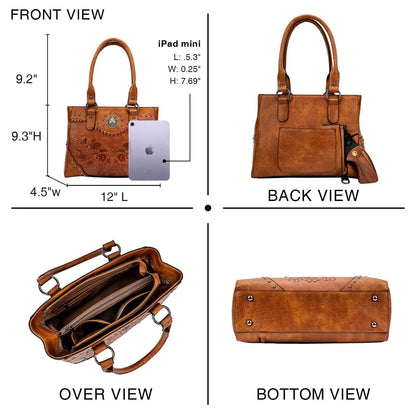 Celela Shoulder Bags for Women Tote Bag Large Ladies Quality Leather Vintage Western Purse Embossed Concho Studs Handbags