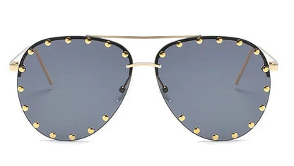 45202 Ladies Metal Rivet Pilot Sunglasses Women Luxury Personality Glasses Designer Eyewear Shades UV400