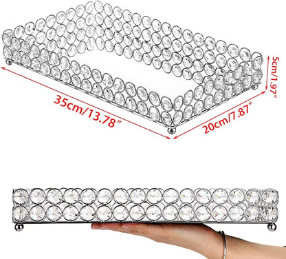 Crystal Cosmetic Makeup Tray - Large Mirrored Vanity Tray Jewelry Trinket Organizer Traytray Home Decorative Dresser Tray Bathroom Tray, 13.7"X 7.87"