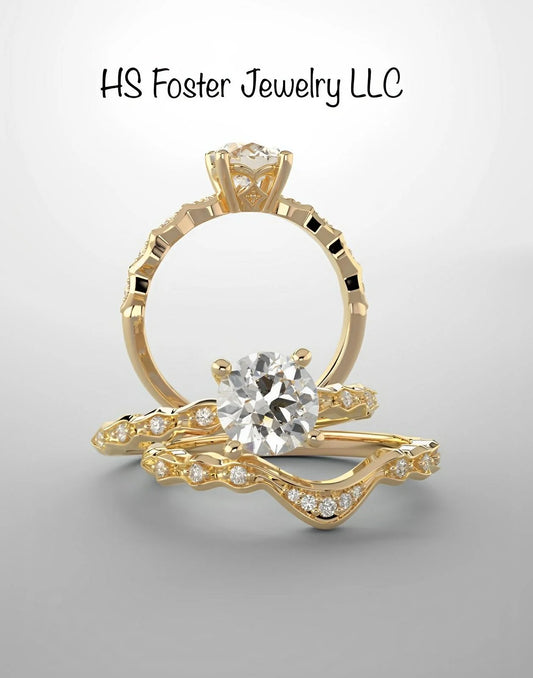 Yellow Gold Bridal Set Featuring Natural Diamonds.