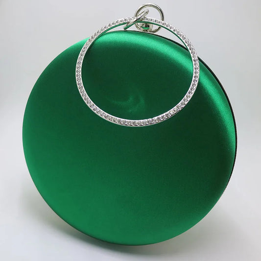 New Silk Satin round Circular Women Fashion Day Clutches Wristlets Handbag Purse Party Prom Evening Clutch Bag Purple