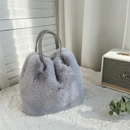 Practical Large-Capacity Bucket Bag Handbag Fashionable Imitation Rabbit Fur Plush Bag Tote Bag 2023 Winter New Designer Bag