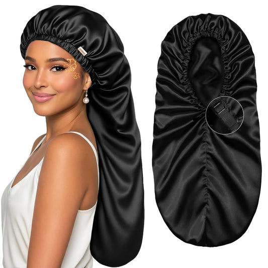 Long Bonnet Braid Bonnet for Sleeping Adjustable Satin Silk Bonnet for Braids Sleep Bonnet for Women Locs
