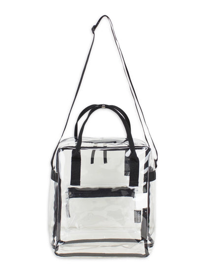 Unisex Stadium Approved Clear Handbag Tote Crossbody, Black