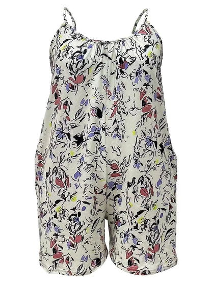 Chic Plus Size Allover Print Cami Romper with Pockets - Effortlessly Stylish Sleeveless Jumpsuit for Women - Alrickas’ UNIQUE BOUTIQUE