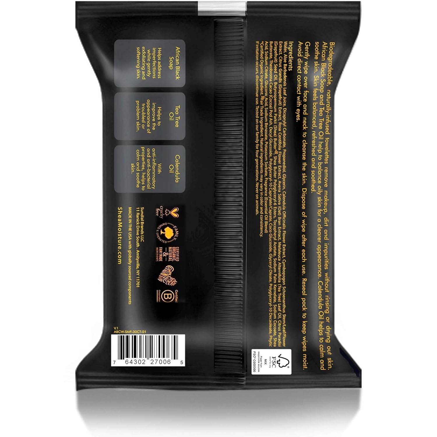 Clarifying Facial Wipes for Oily, Blemish-Prone Skin African Black Soap to Clarify Skin 30 Count (U-BB-2761)