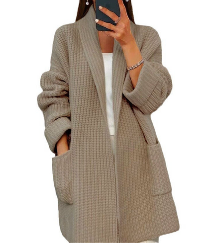 Chic Lapel Knitted Cardigan with Pockets - Stylish Casual Sweater Jacket for Women in Fall & Spring