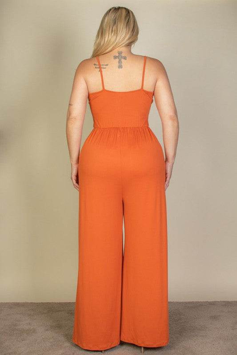 Chic Plus Size Button Front Wide Leg Jumpsuit for Effortless Style - Alrickas’ UNIQUE BOUTIQUE