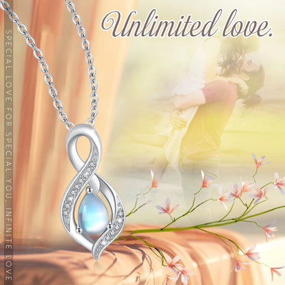 Moonstone Pendant Necklace 925 Sterling Silver Necklaces for Women Mom Daughter Wife 18K White Gold Plated Jewelry Birthday Mother'S Day Gift