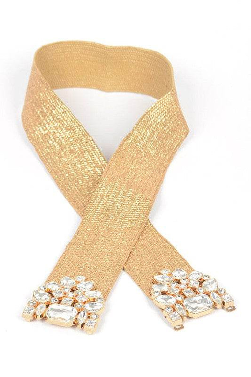 Stylish Plus Size Crystal Metallic Straw Elastic Belt for a Chic Look - Alrickas’ UNIQUE BOUTIQUE