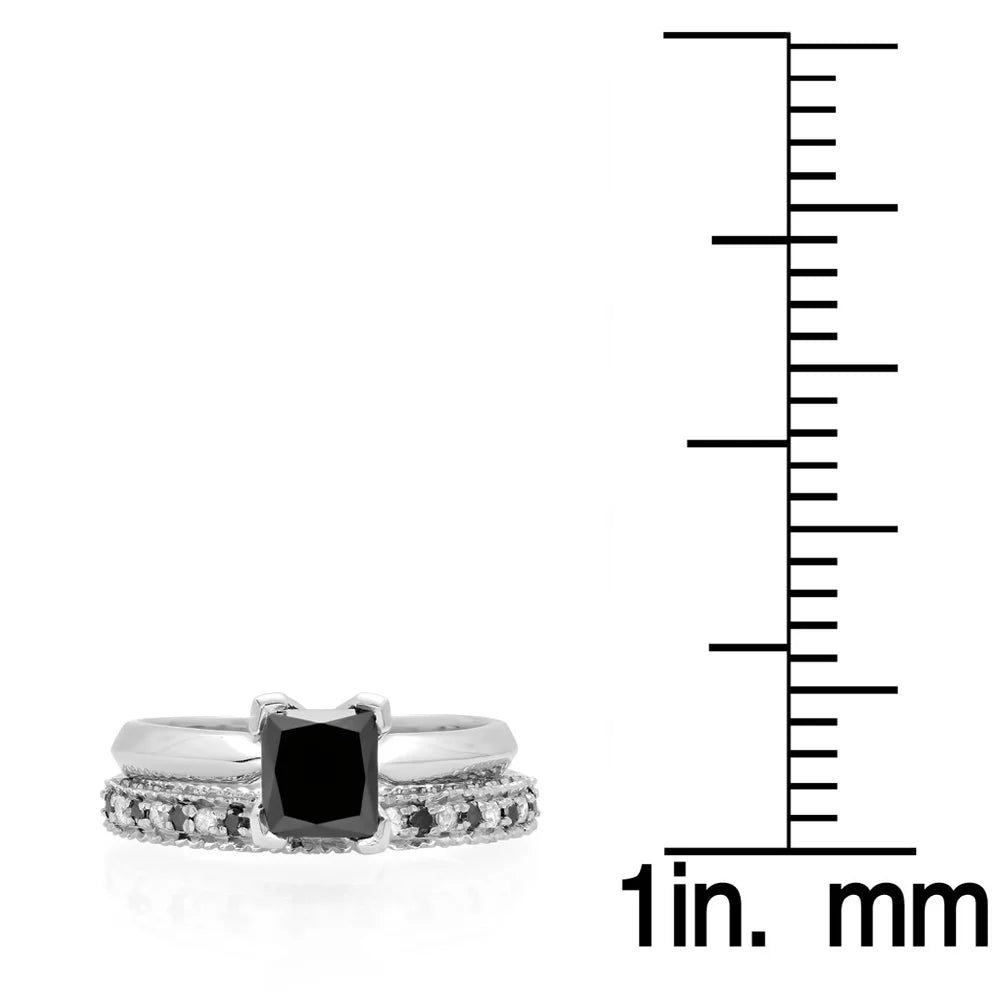 Collection 1.50 Carat (Ctw) 14K Black & White Diamond Solitaire Engagement Ring Set 1 1/2 CT, White Gold, Size 4