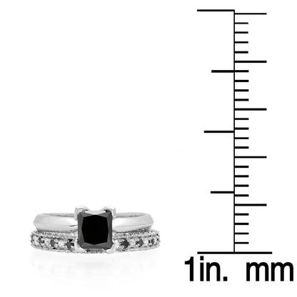 Collection 1.50 Carat (Ctw) 14K Black & White Diamond Solitaire Engagement Ring Set 1 1/2 CT, White Gold, Size 4