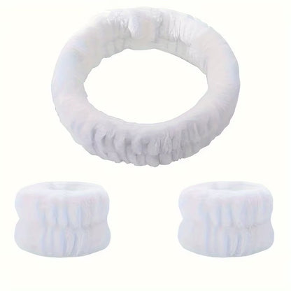 Coral Velvet Facial High-Elastic Makeup Hairband Face Wash Wristband Set-Face Wash, Facial Mask, Skin Care