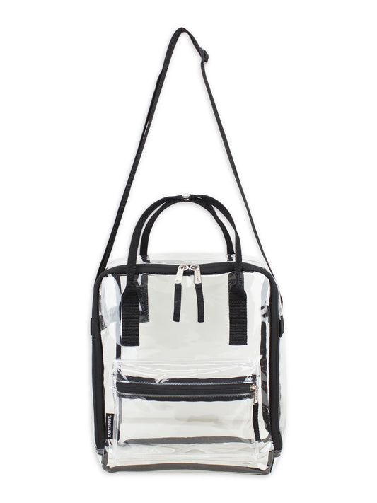 Unisex Stadium Approved Clear Handbag Tote Crossbody, Black