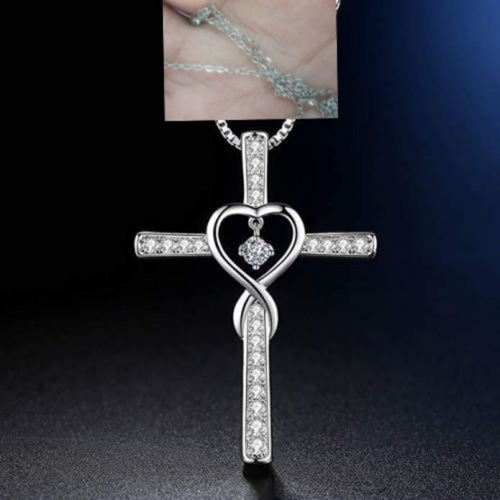 Infinity Love God We Trust Christian Cross Birthstone Crystal Pendant Necklace Colour Gems Zircon Heart Necklace Women Jewelry