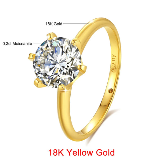 High Quality 100% Pure 18K Gold Moissanite Ring Certified 1Ct round Luxury Brands Engagement K Gold Jewelry for Women Wholesale