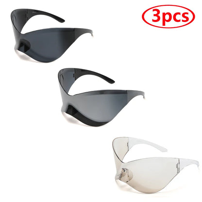 New Oversized Y2K Punk Rimless Sunglasses Women Men Brand Designer Hip Hop Sport One Piece Sun Glasses Shades Goggles