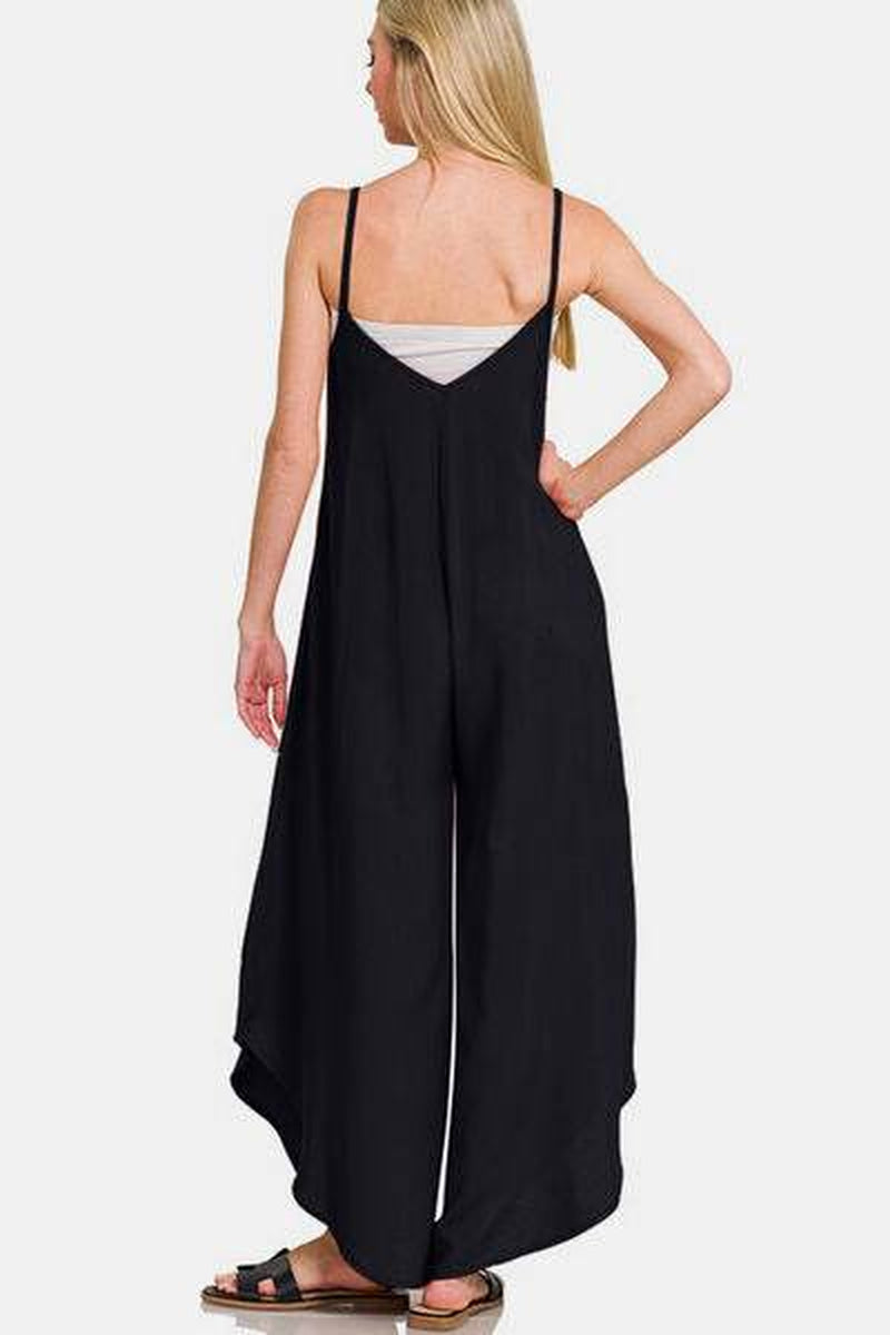 Zenana Spaghetti Strap Overalls with Pockets - Wide Leg Design