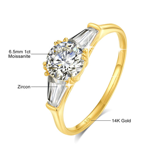 100% Real 14K Gold Ring Engagement Moissanite Diamond 1Ct 2Ct 3Ct 3 Stone Women Luxury K Gold Jewelry for Wedding Gifts