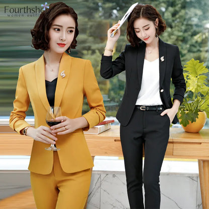 Fashion Women'S Pant Suits Office Lady Business Work Uniform 2 Piece Pants Blazer Set Autumn Spring Formal Jacket Suit Female
