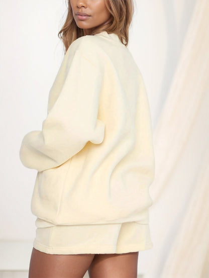 Ladies' Plain And Simple Daily Wear Long Sleeve Shorts 2pcs Set