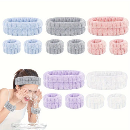 Coral Velvet Facial High-Elastic Makeup Hairband Face Wash Wristband Set-Face Wash, Facial Mask, Skin Care