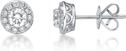 1/2 to 1 Carat Lab Grown Diamond round Halo Stud Earrings for Women in 14K White Gold (G-H, VS2-SI1, Cttw) Post with Friction Back by