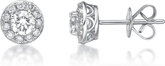 1/2 to 1 Carat Lab Grown Diamond round Halo Stud Earrings for Women in 14K White Gold (G-H, VS2-SI1, Cttw) Post with Friction Back by