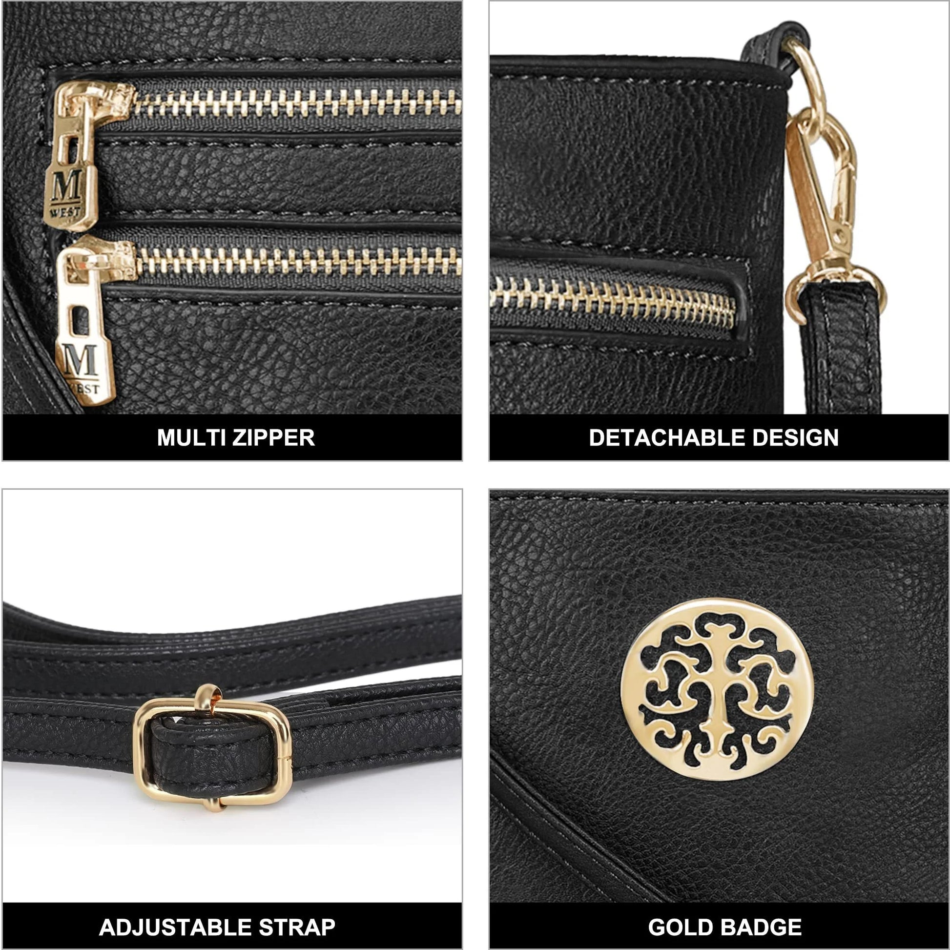 Crossbody Bags for Women Multi Pocket Cross Body Bag Purses with Adjustable Strap, Black