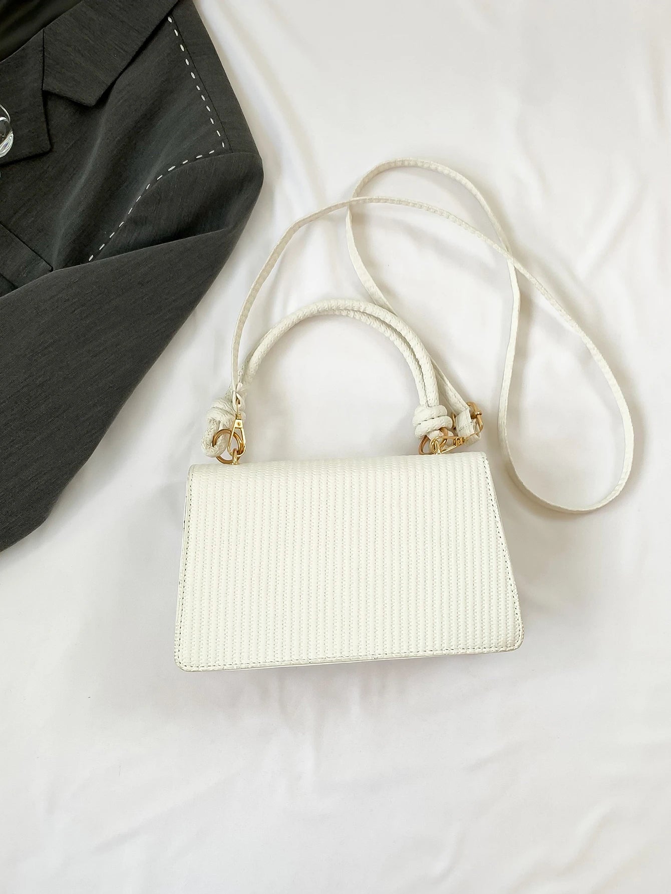 New White Vintage Knitted Texture Women'S Handbag Shoulder & Crossbody Bag