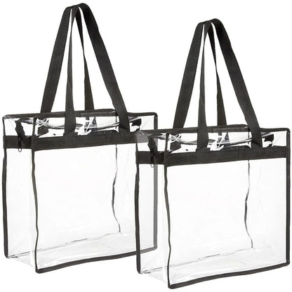 2 Pack Stadium Approved Clear Tote Bags, 12X6X12 Large Plastic Beach Bags with Handles