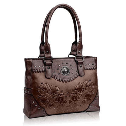 Celela Shoulder Bags for Women Tote Bag Large Ladies Quality Leather Vintage Western Purse Embossed Concho Studs Handbags