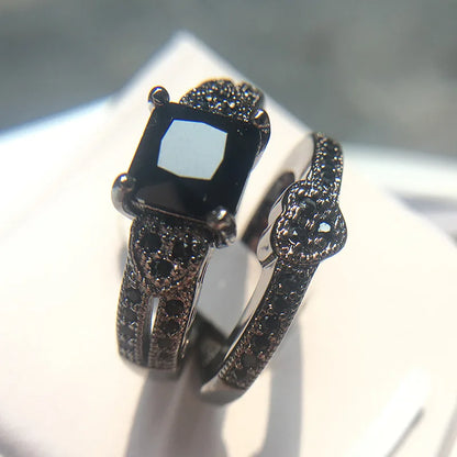 Natural Black Gold Jet Party Rings for Women Luxury Engagement Bizuteria Anillos Gemstone 14K Gold and Diamond Wedding Rings