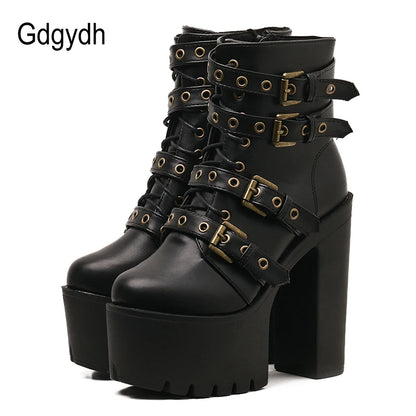 Sexy Rivet Black Ankle Boots Women Platform Soft Leather Autumn Winter Ladies Boots with Zipper Ultra High Heels Shoes - Alrickas’ UNIQUE BOUTIQUE