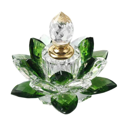 Green Crystal Perfume Bottles Empty Lotus Flower Figurines Gifts for Women 5Ml Crystal Glass Perfume Bottles Home Decoration