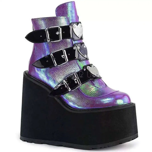 Winter Buckle Ankel Boots Women Punk Female Platform Boots Wedges High Heels PU Women Boots Botas Mujer plus Size