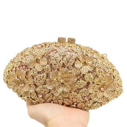 (In Stock) Dazzling Flower Crystal Clutch Evening Purse Bag Women Formal Dinner Handbag Wedding Bridal Purse