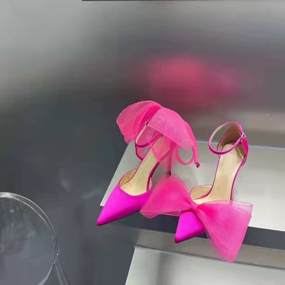 Brand Fashion Bowknot Women Pumps Luxury Satin Thin High Heels Party Prom Sandals Spring Summer Female Wedding Bridal Shoes