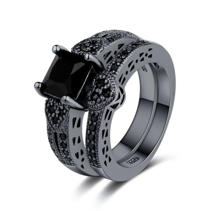Natural Black Gold Jet Party Rings for Women Luxury Engagement Bizuteria Anillos Gemstone 14K Gold and Diamond Wedding Rings
