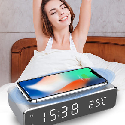 LED Electric Alarm Clock With Wireless Charger Desktop Digital Despertador Thermometer Clock HD Mirror Clock Watch Table Decor - Alrickas’ UNIQUE BOUTIQUE